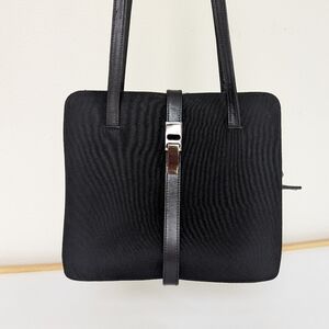 Stuart Weitzman Sybil Tote Bag Leather Trim Silver Clasp Closure